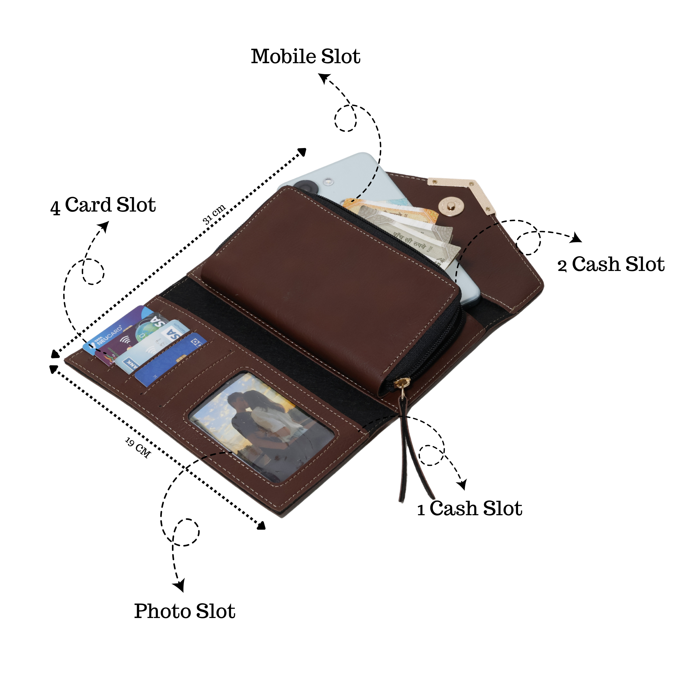 Women's Personalised 4-Piece Leather Gift Set – 3-Fold Clutch, Keychain, Passport Cover & Eyewear Case - Image 2