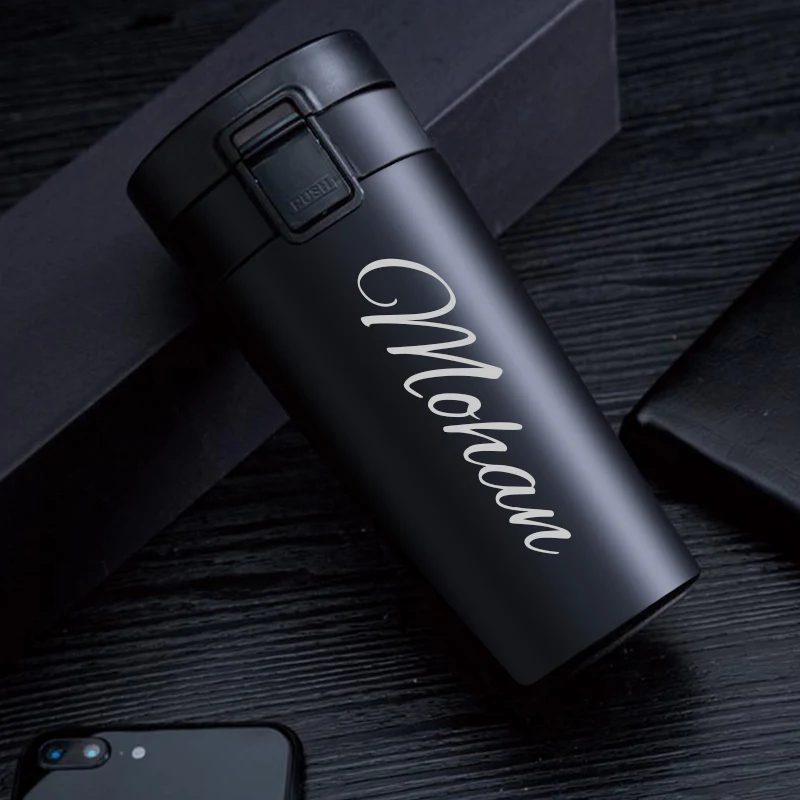 Personalised Spill-Proof Insulated Travel Mug — Black | Custom Name | Double-Wall Copper-Coated Stainless Steel