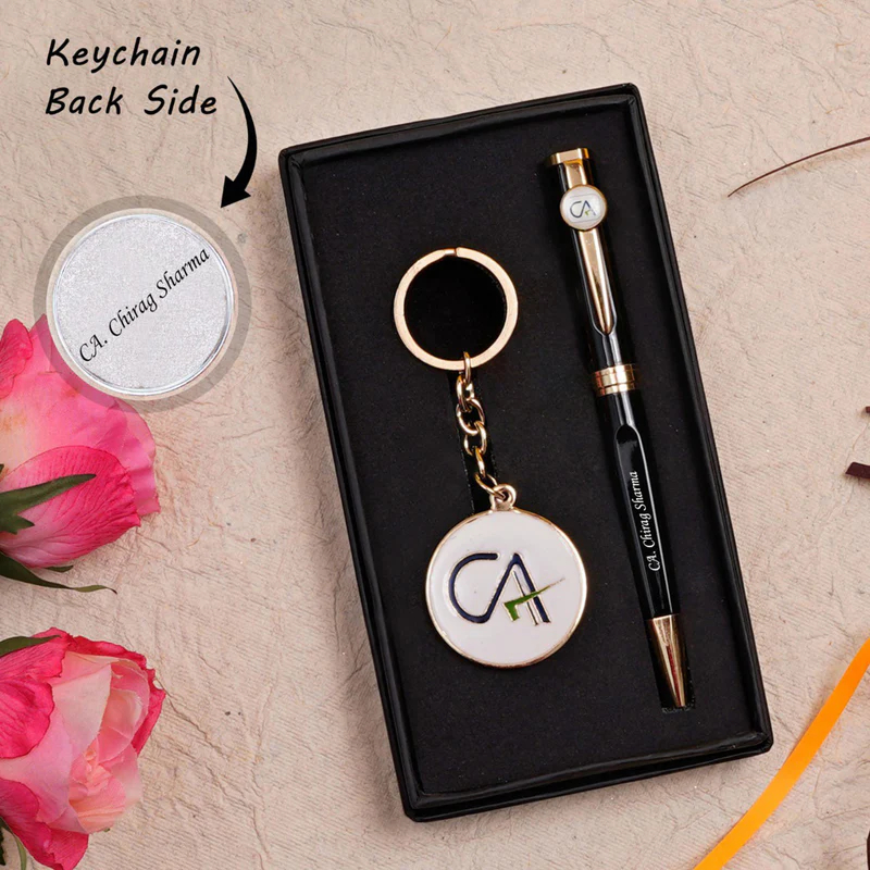 CA Special Gift Combo – Personalised Metal Pen & Keychain Set for Chartered Accountants