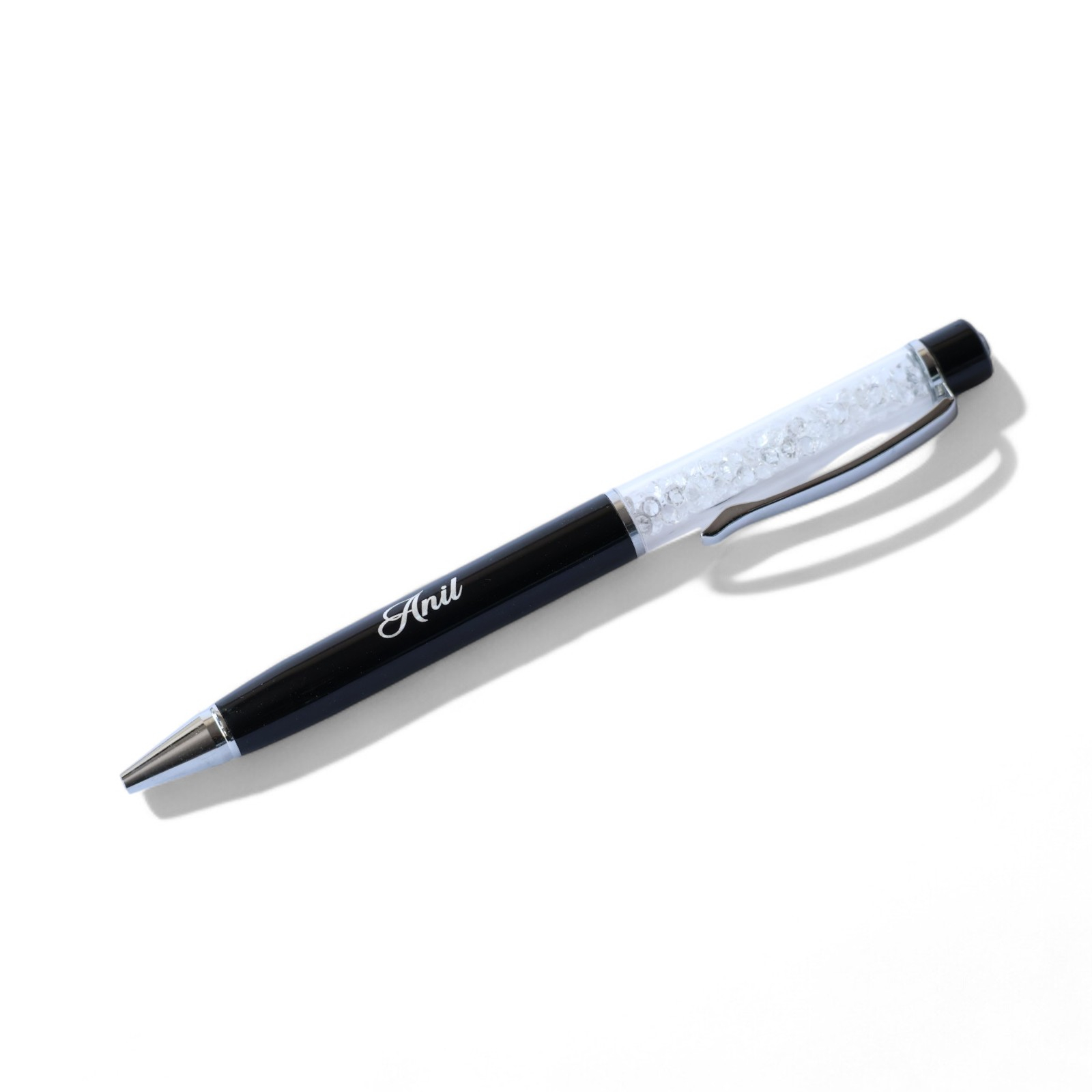 Crystal Personalised Metal Roller Ball Pen – Name Engraved, Black & Gold