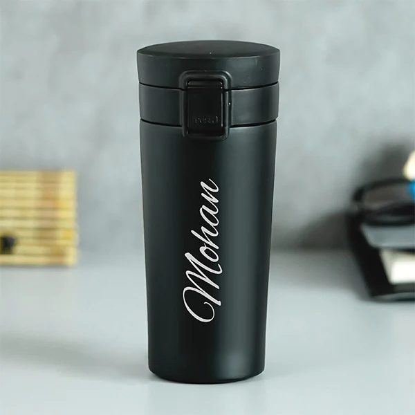 Personalised Spill-Proof Insulated Travel Mug — Black | Custom Name | Double-Wall Copper-Coated Stainless Steel - Image 6