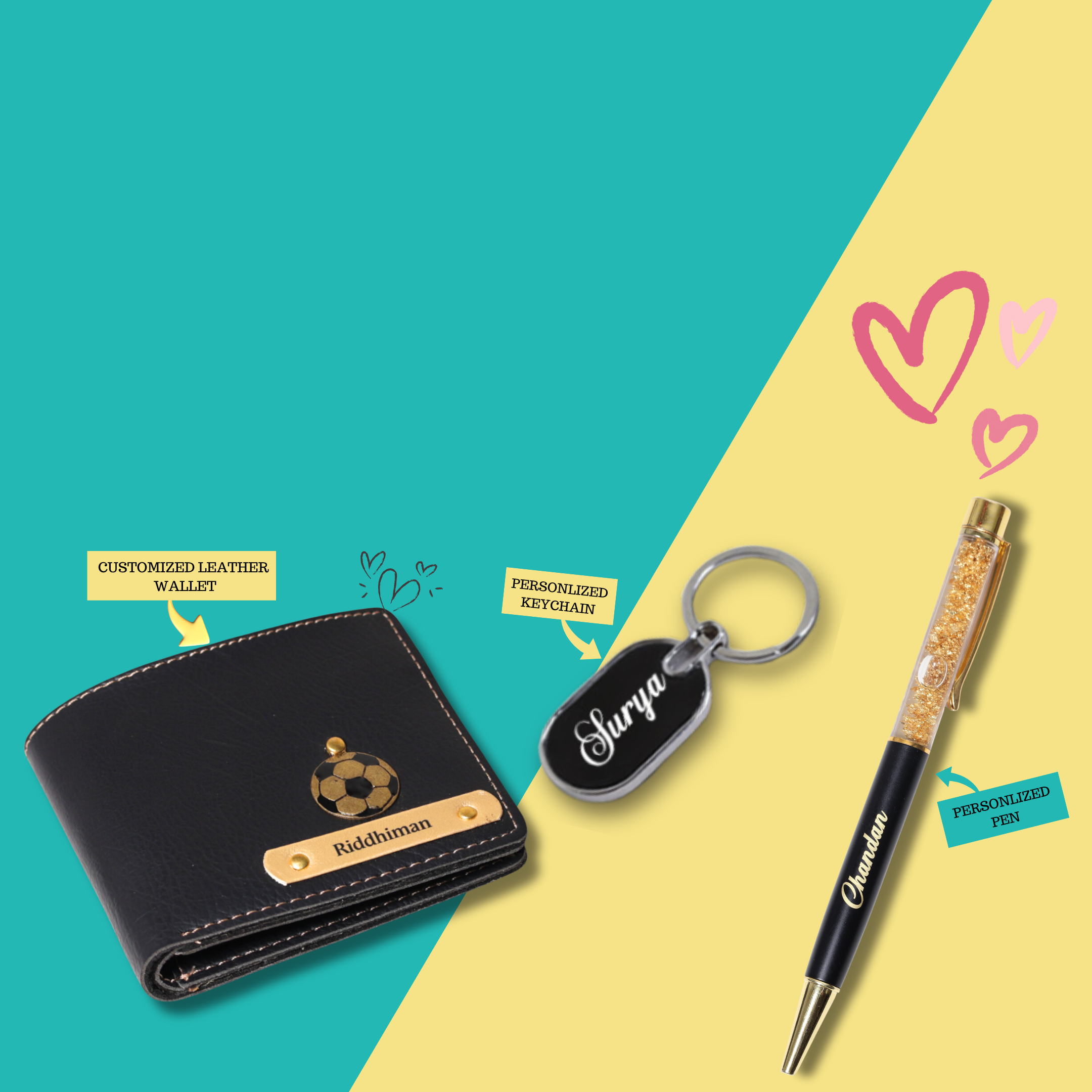 Personalized Men's Gift Set – Leather Wallet, Pen & Keychain - Image 4