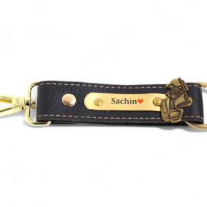 personalised leather keychain – name & charm engraved, 7 colour options