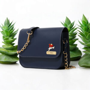 Personalised Women's Leather Chain Sling Bag – Custom Name & Charm | Gift for Her