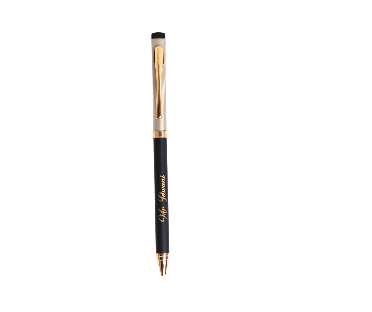 diamond personalised metal roller ball pen – name engraved, black & gold