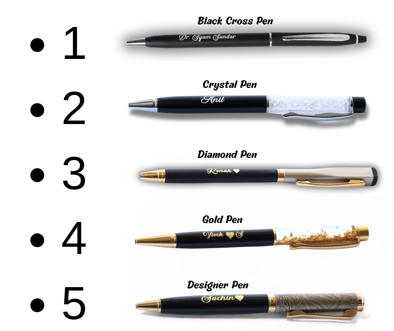 designer personalised metal roller ball pen – name engraved, black & gold