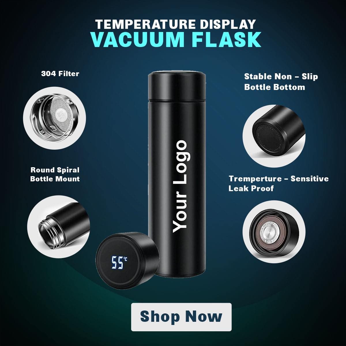 Korean Heart Personalised Smart Temperature Display Vacuum Flask — Custom Name Engraved Insulated Water Bottle - Image 6