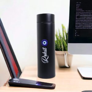 "Najar Na Lage" Personalised Smart Temperature Display Vacuum Flask — Custom Name Engraved Evil Eye Protection Bottle