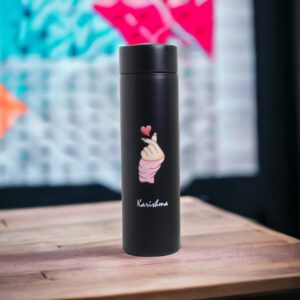 Korean Heart Personalised Smart Temperature Display Vacuum Flask — Custom Name Engraved Insulated Water Bottle