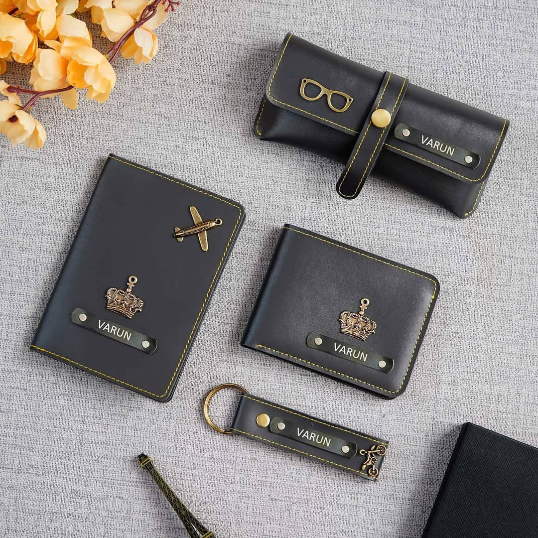 Men's Engraved Leather Accessory Set – Wallet, Keychain, Passport Cover & Eyewear Case - Image 6