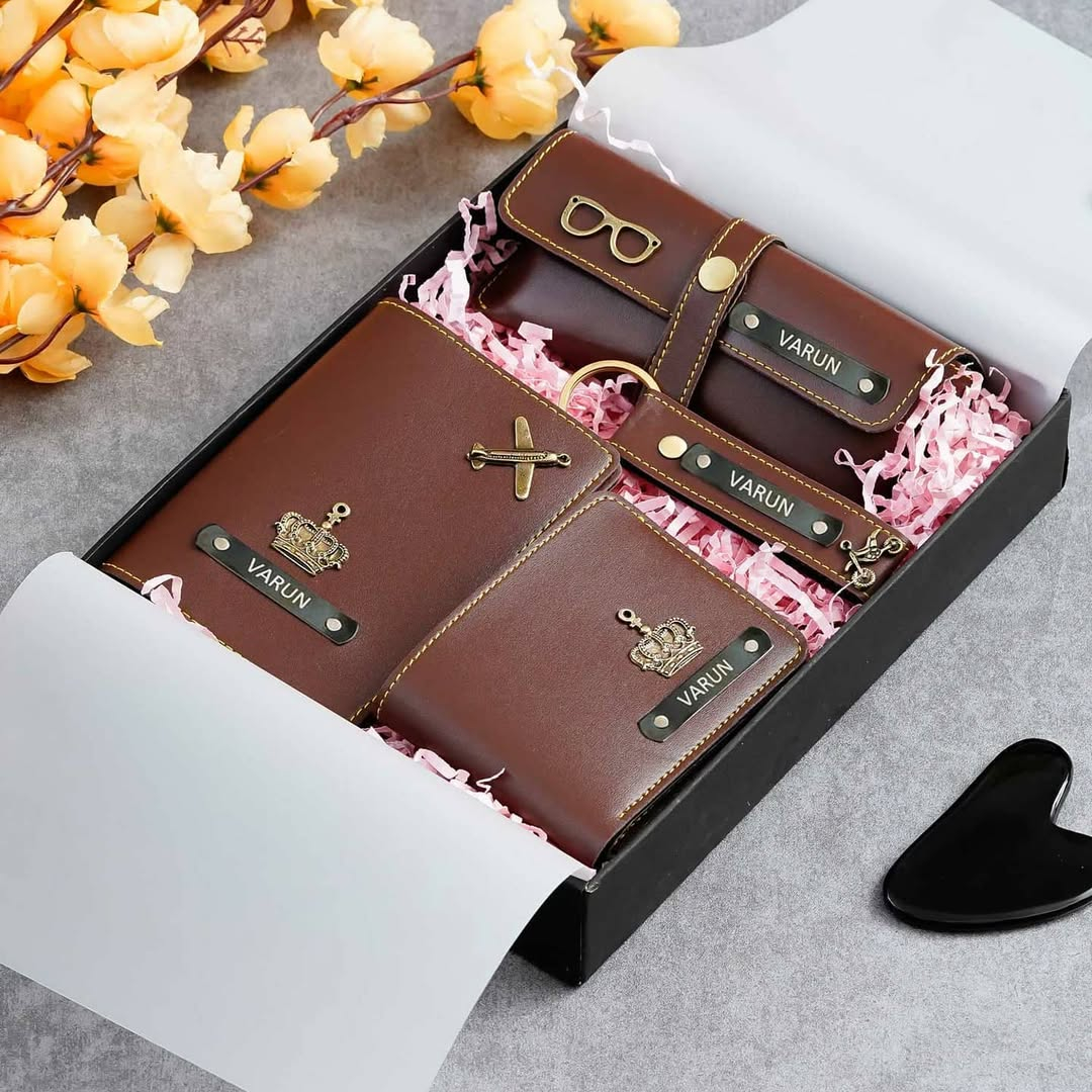 Men's Engraved Leather Accessory Set – Wallet, Keychain, Passport Cover & Eyewear Case