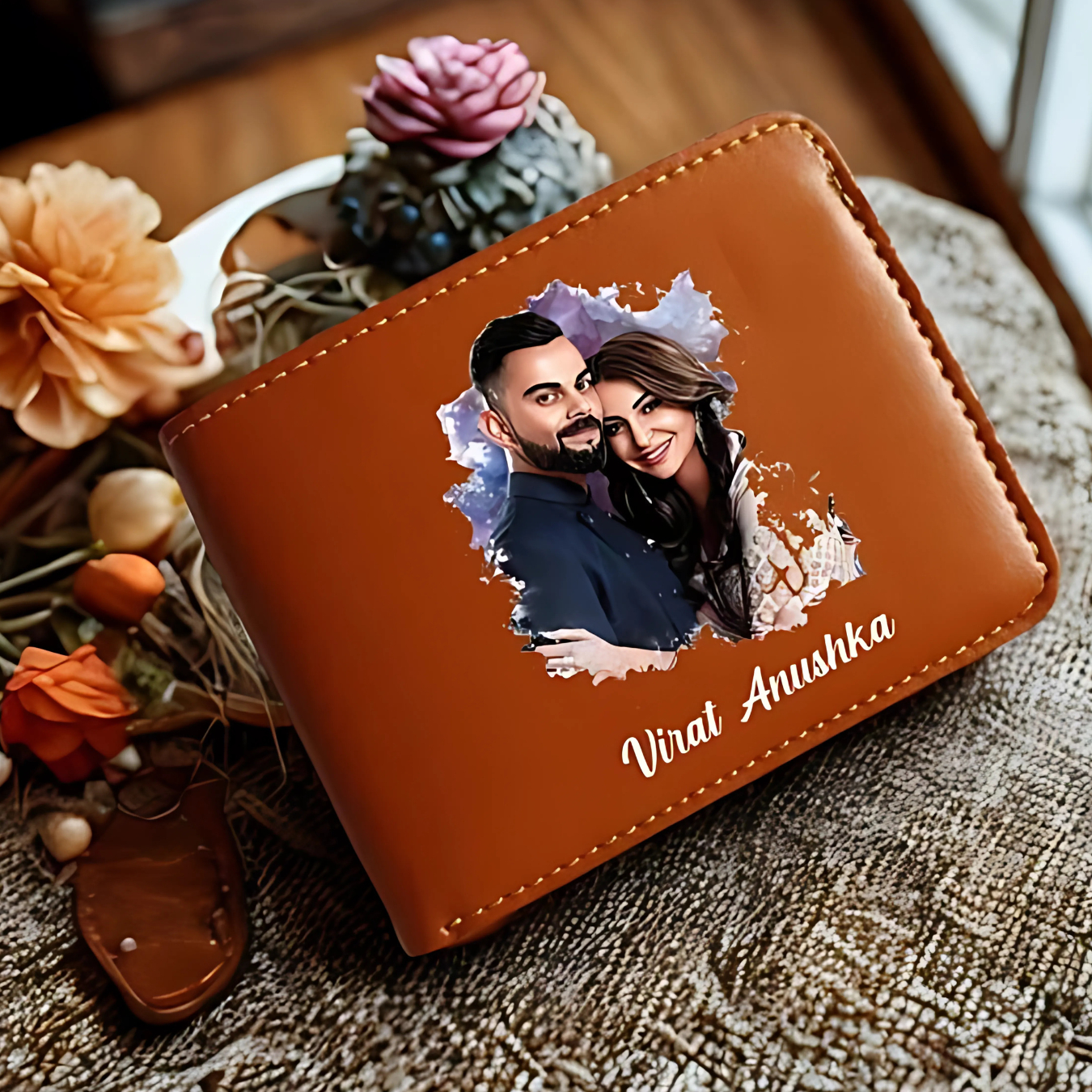 Men's Photo Print Vegan Leather Wallet – Custom Photo & Name Printed, Bifold, Navy Blue - Image 3