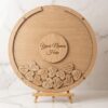 circular-wooden-wedding-guest-drop-box-kleidart-gifts personalised wedding guestbook dropbox