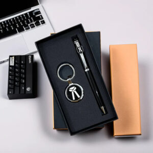 lawyer & advocate personalised metal pen & keychain gift combo – name engraved, black & silver