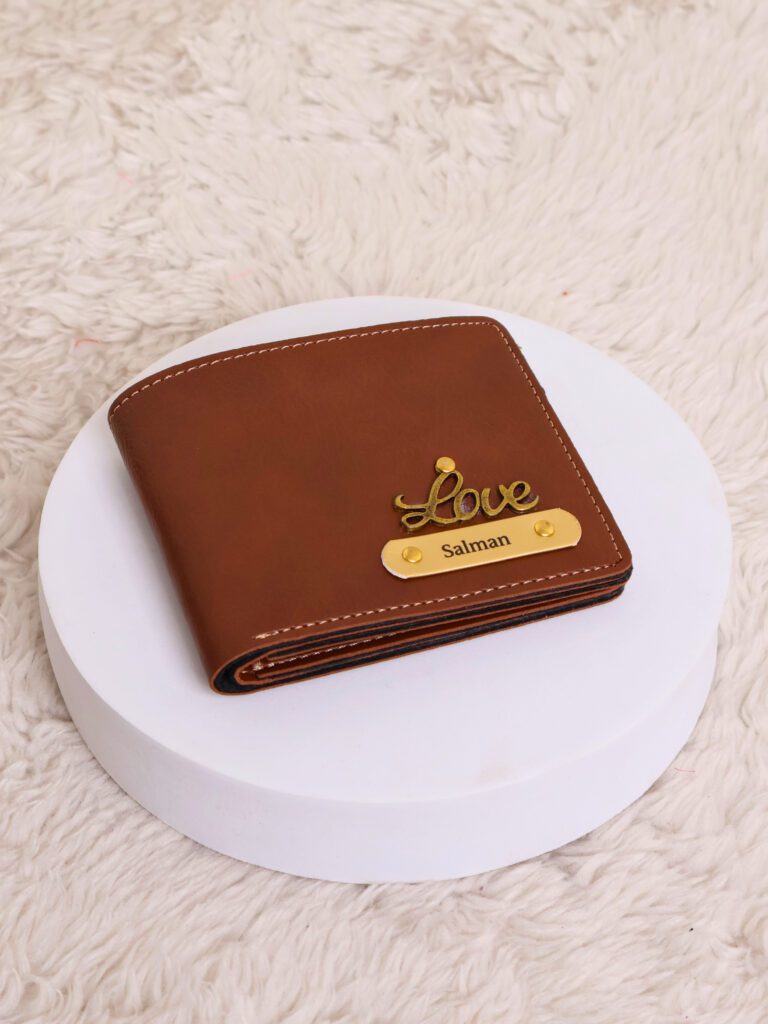 Brown wallet with 'Love' inscription