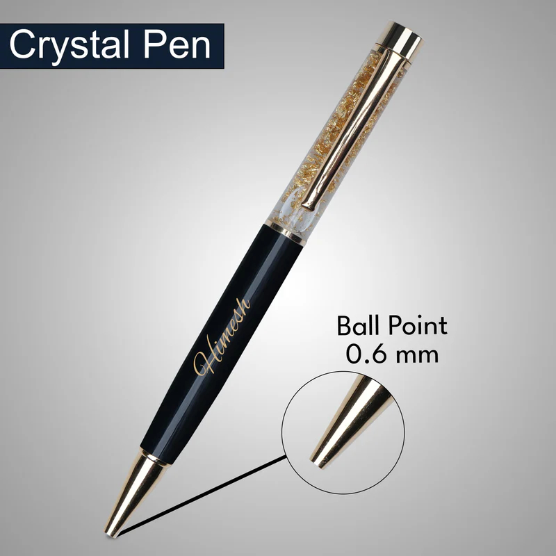gold flake personalised metal roller ball pen – name engraved, black & gold