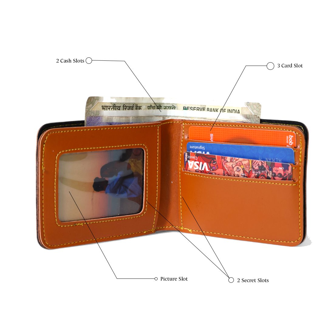 Men's Photo Print Vegan Leather Wallet – Custom Photo & Name Printed, Bifold, Navy Blue - Image 2