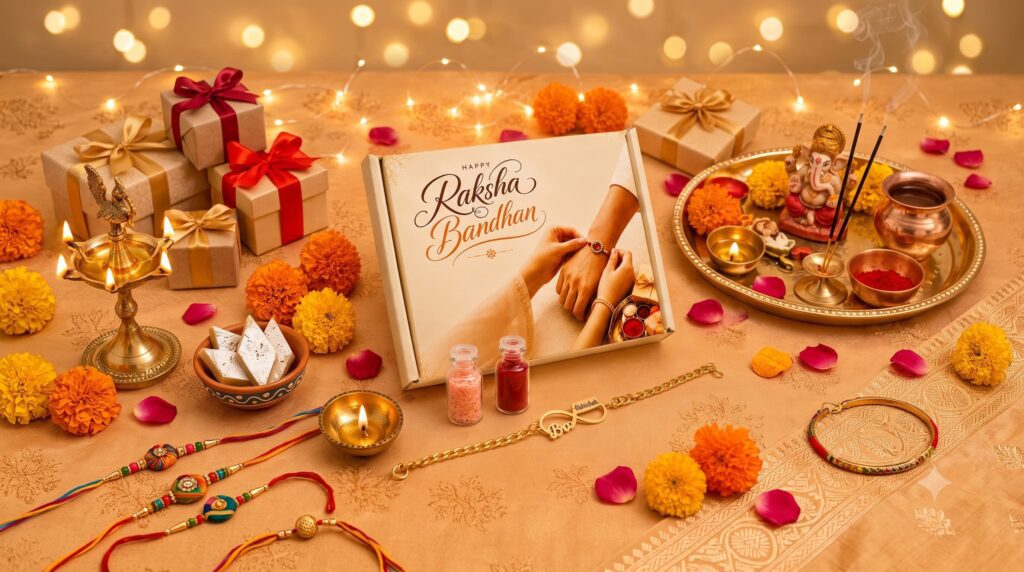 Personalized Rakhi gift hamper with engraved wallet and keychain for brother