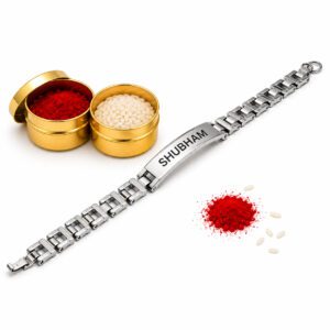 Personalised Silver-Tone Metal Bracelet Name Rakhi for Brother