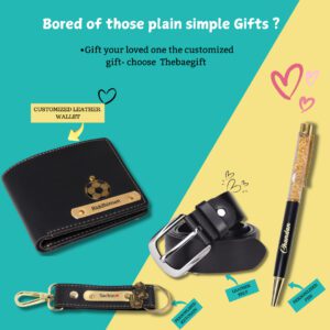 Personalized Men's Leather Wallet, Pen, Keychain & Belt Gift Set