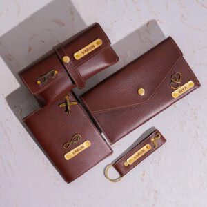 Personalized Leather Women's Clutch, Passport Cover, Eyewear Case & Keychain Set